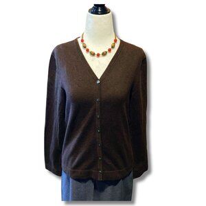 EDDIE BAUER Dark brown v-neck thin knit cardigan ~ SMALL MEDIUM stretchy cardi